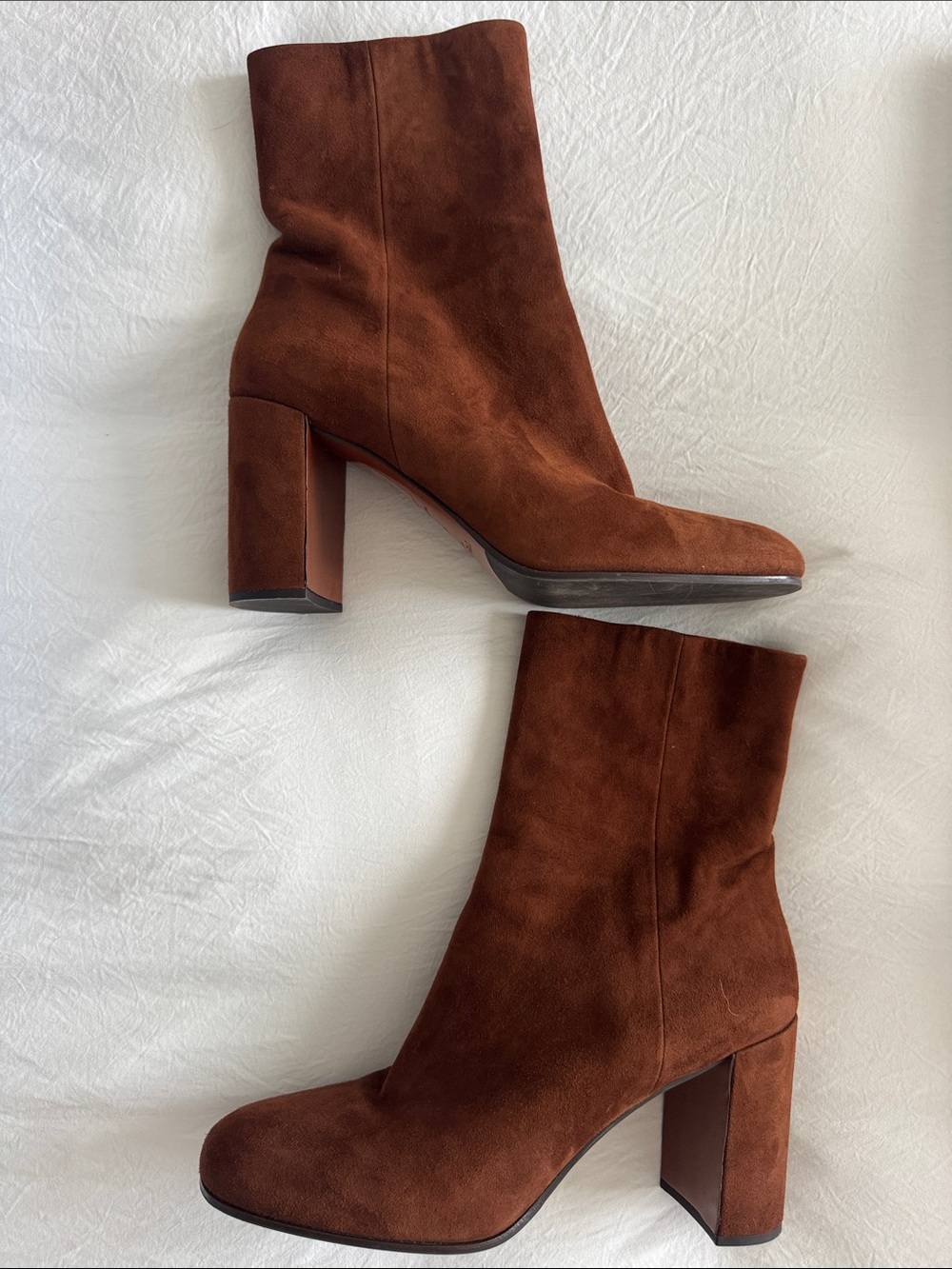 Prada Chestnut Brown Suede Block Heel Ankle Boots - Picture 4 of 10